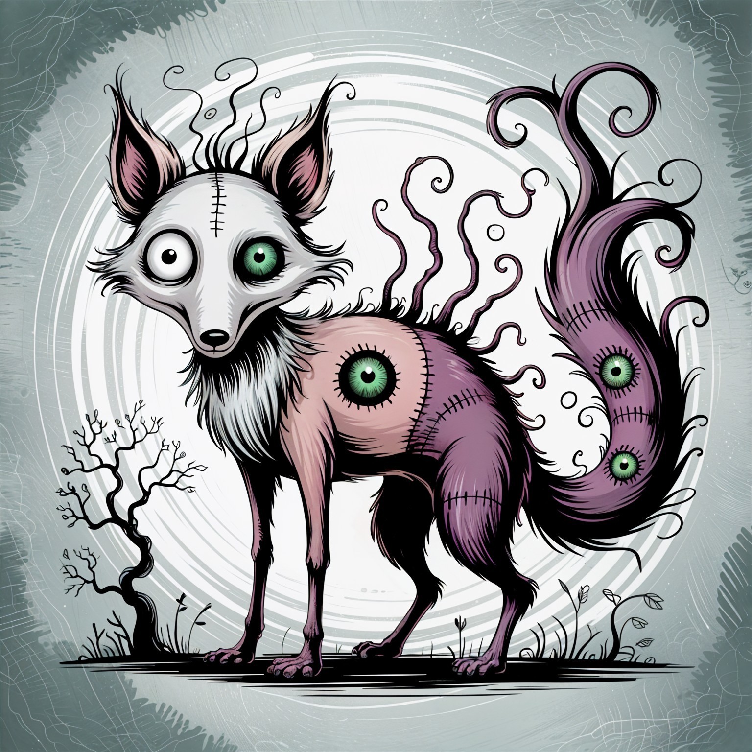 Whimsical Fox-Like Creature with Abstract Background