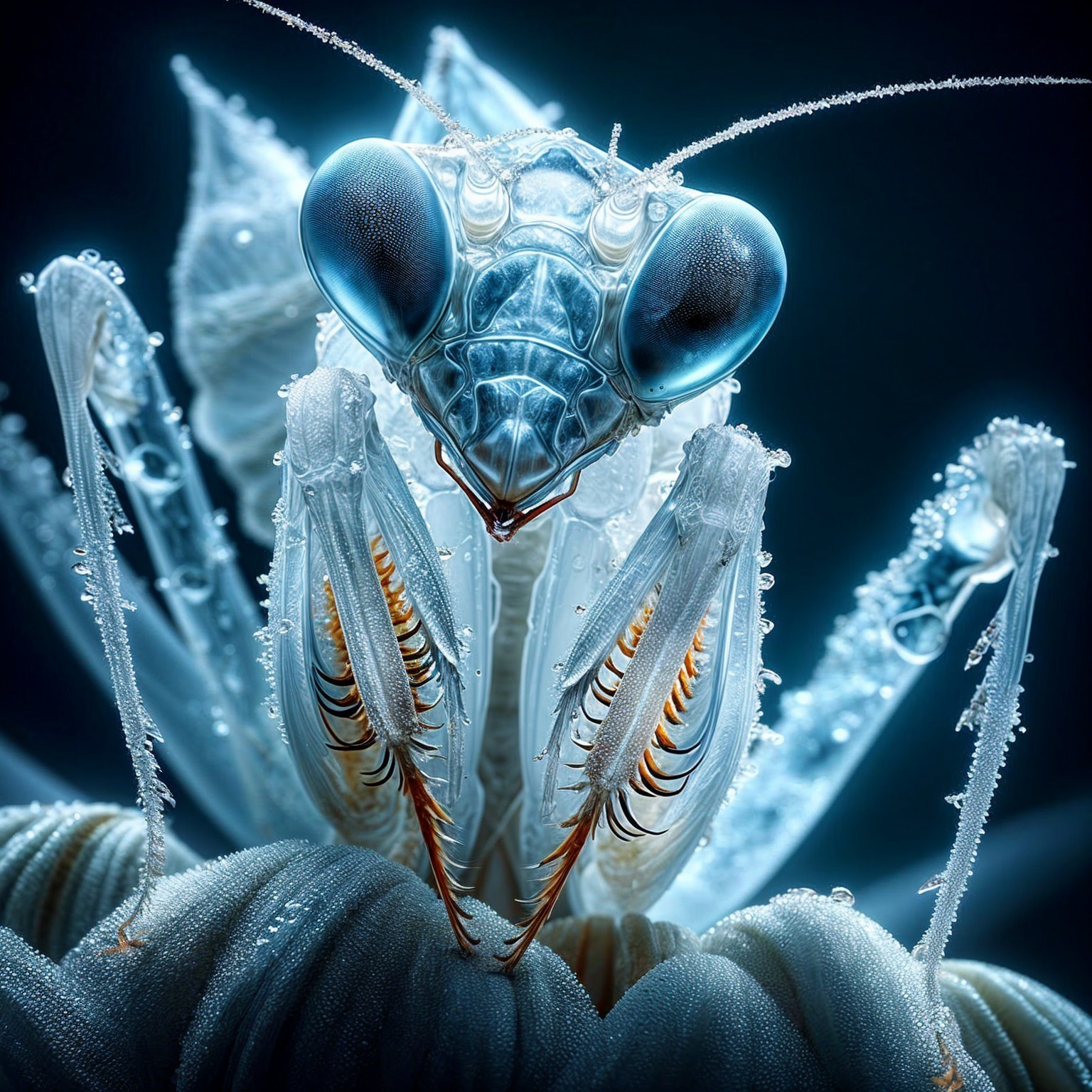 Detailed Luminescent Mantis with Translucent Features
