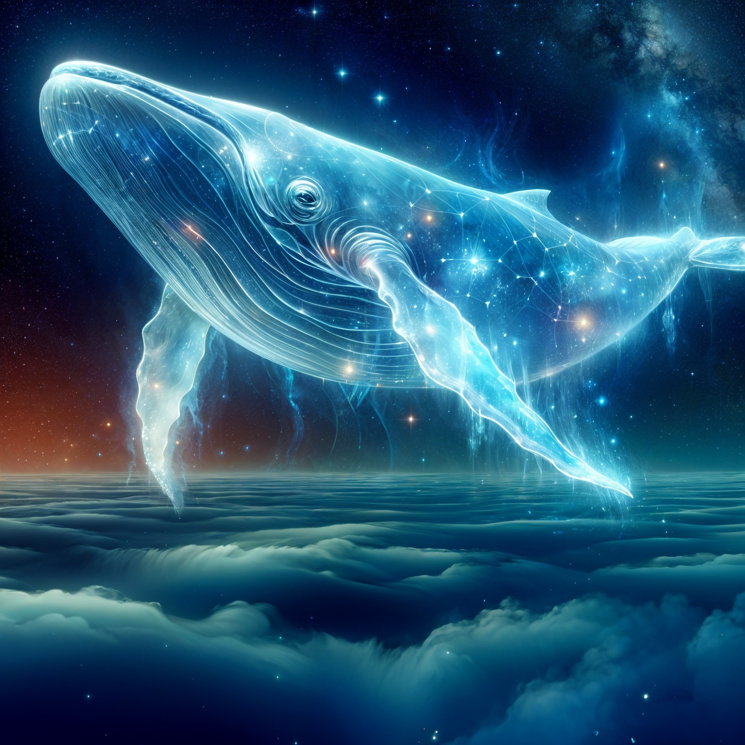 Majestic Whale Swimming in a Vibrant Cosmos