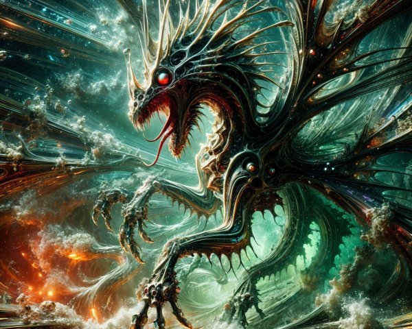 Intricate Dragon in Vibrant Cosmic Landscape