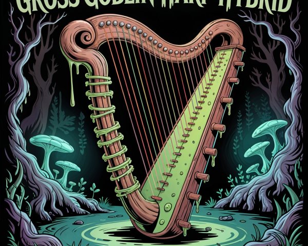 Whimsical Goblin-Inspired Harp in Enchanted Forest