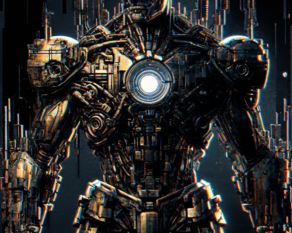 Futuristic Cyborg with Metallic Armor and Glowing Core