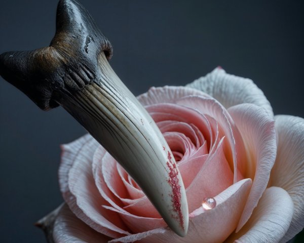 Pink Rose with Animal Claw on Gray Background