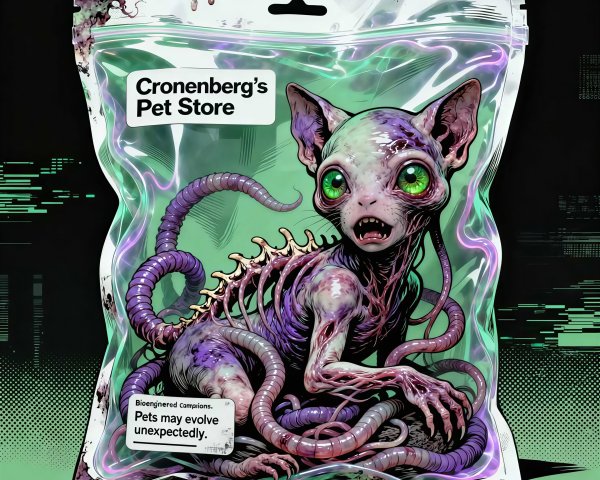 Spooky Mutated Cat in Graphic Novel Style Image