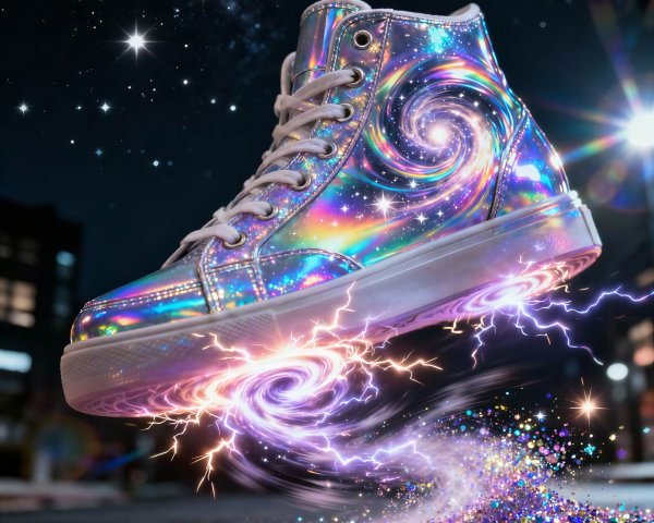 Holographic Galaxy Pattern High-Top Sneakers Design