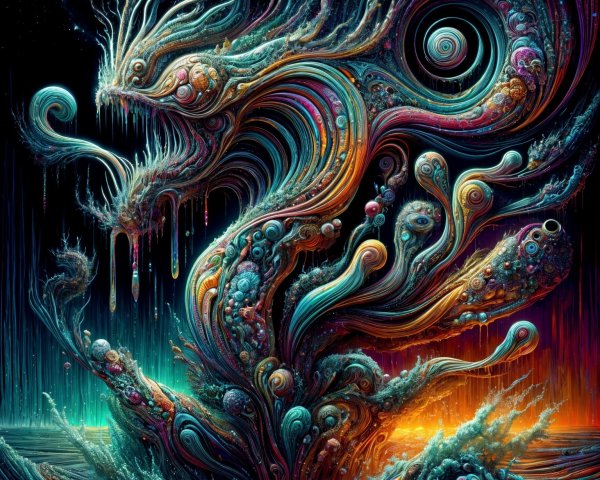 Abstract Dragon in Colorful Cosmic Tendrils