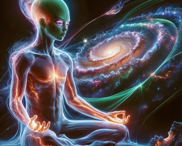Luminous Figure in Cosmic Meditation Scene