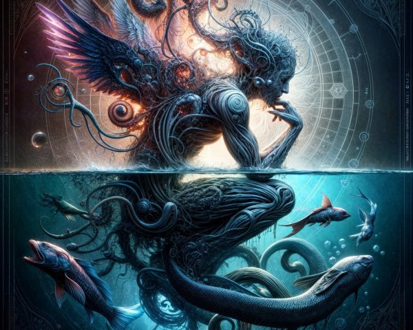 Surreal Human-Aquatic Fusion with Cosmic Elements