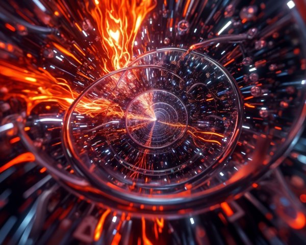 Abstract Futuristic Tunnel with Red and Orange Light