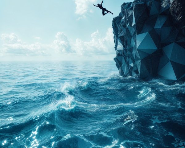 Dramatic Cliff Dive into Sparkling Blue Waters