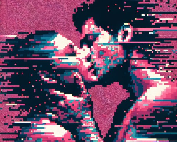 Abstract Pixelated Couple in Intimate Kiss Art