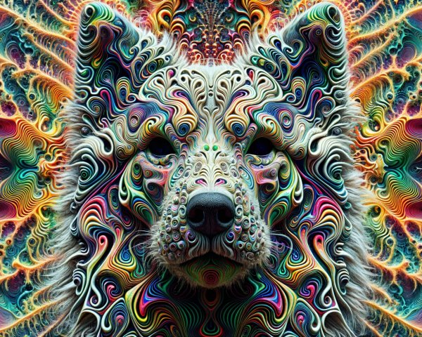 Colorful Intricate Wolf Face with Psychedelic Background