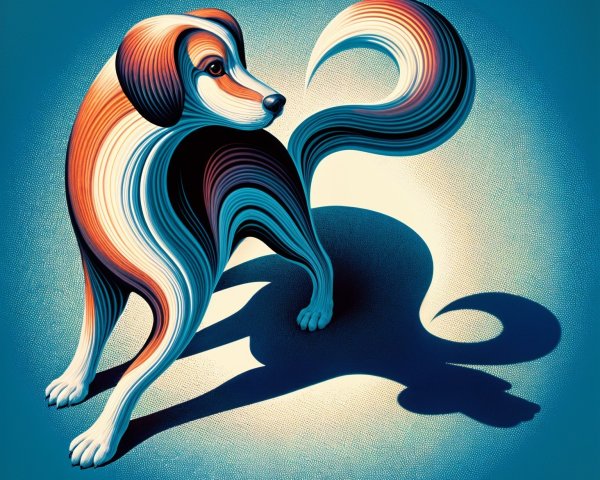 Stylized Dog with Colorful Fur on Blue Background