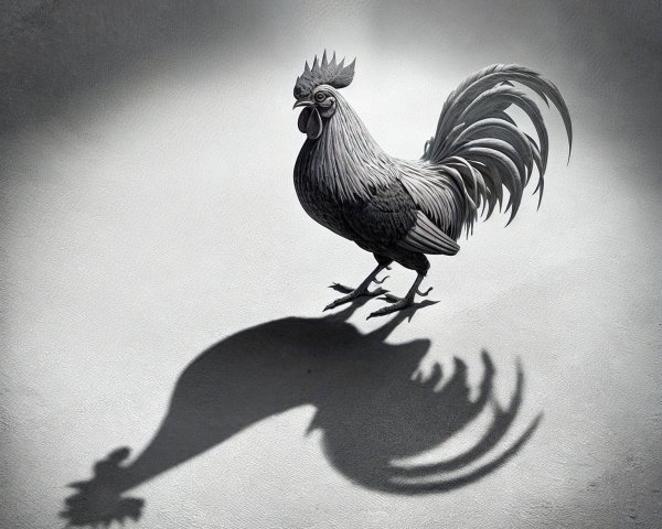 Monochromatic Rooster with Dramatic Shadow Detail