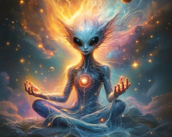 Ethereal Alien Being Meditating in Cosmic Setting