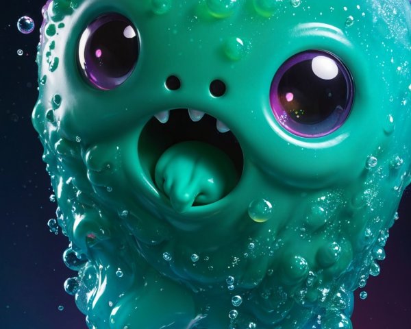 Whimsical Cartoon Creature with Colorful Liquid Swirl