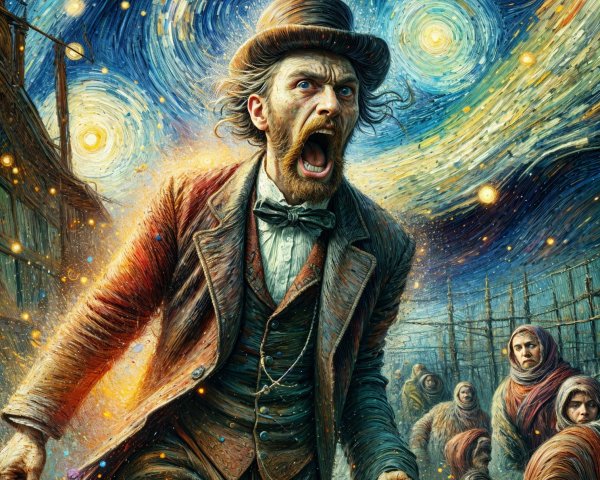 Dramatic Scene of a Man in Period Clothing Yelling