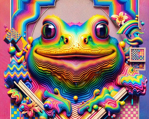Colorful Frog Illustration with Whimsical Patterns