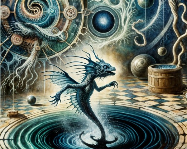 Fantastical Dragon Rising from a Cosmic Vortex Scene
