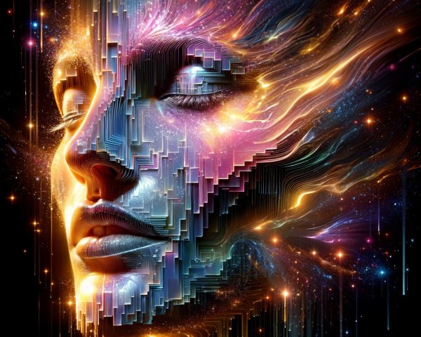 Digital Artwork of Stylized Face with Colorful Patterns