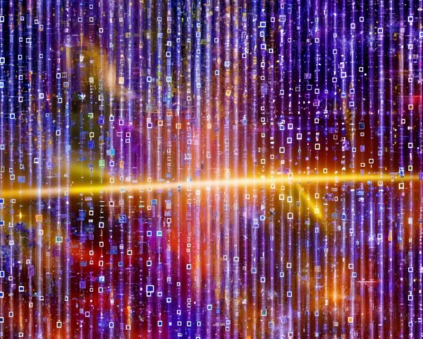 Vibrant Digital Landscape with Binary Code and Colors