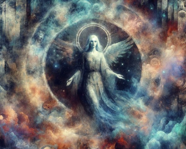 Celestial Angel Surrounded by Vibrant Cosmic Colors