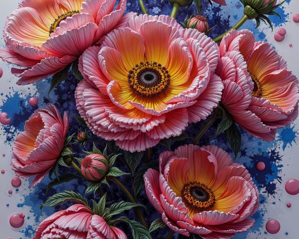 Large Blooming Flowers with Pink Petals and Yellow Centers