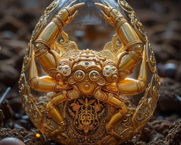 Golden Spider in Egg Shell with Mystical Background