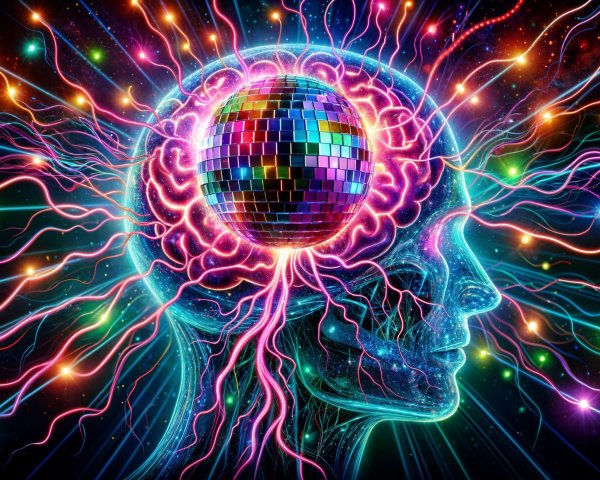 Abstract Human Head with Cosmic Background and Disco Ball