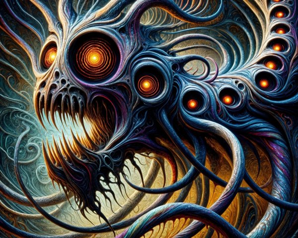 Abstract Creature with Glowing Eyes and Tendrils