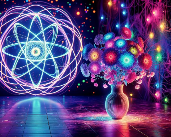 Surreal Vase of Colorful Flowers with Abstract Backdrop