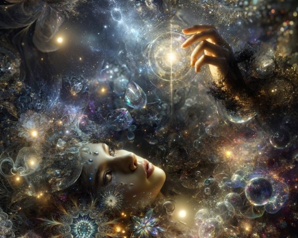 Dreamlike Scene with Human Figure in Cosmic Colors