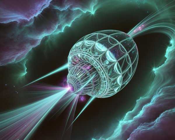 Futuristic spacecraft in vibrant cosmic landscape