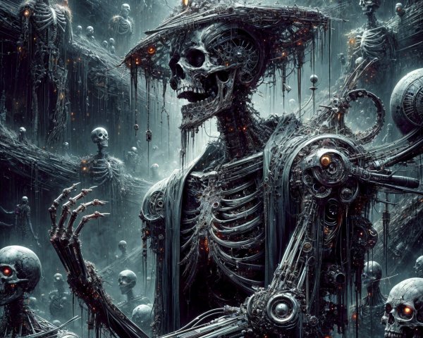 Intricate Skeletal Figure with Mechanical Components