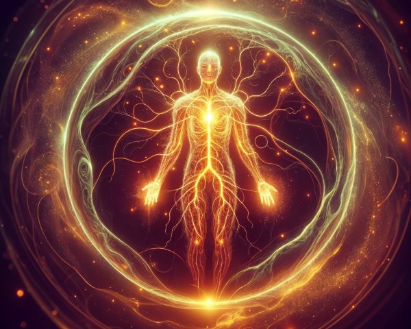 Ethereal Human Figure in Luminous Circle of Light