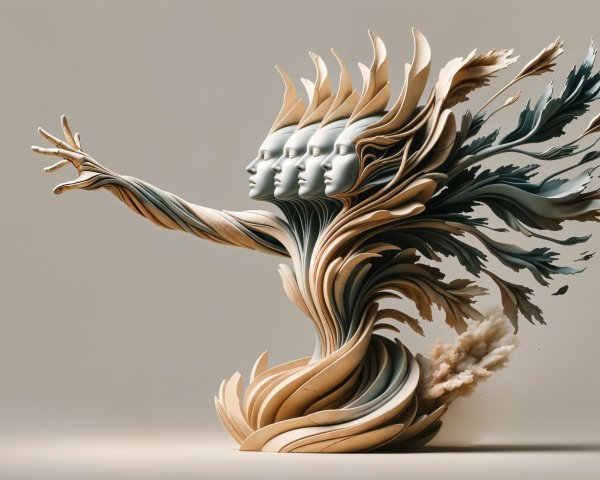 Surreal Sculpture of Human Form with Multiple Faces