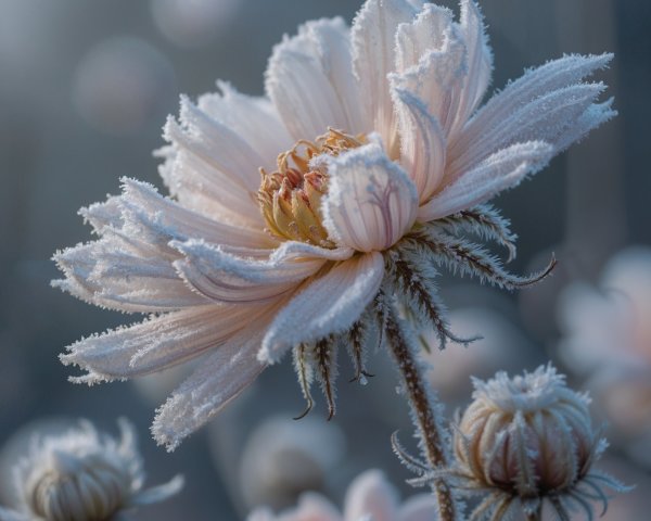 Frosted Flower in Morning Light with Ethereal Ambiance