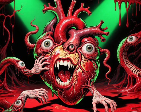 Surreal Horror Digital Artwork of a Distorted Heart