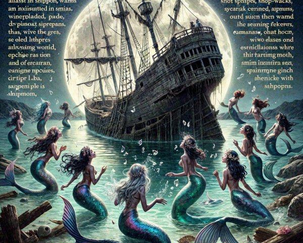 Mermaids in Shimmering Waters Under a Full Moon