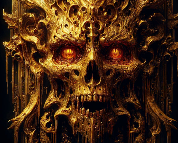 Intricate Skull Design with Golden Patterns and Glow
