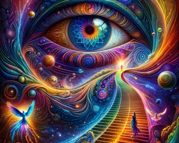 Cosmic Scene with Detailed Eye and Celestial Elements