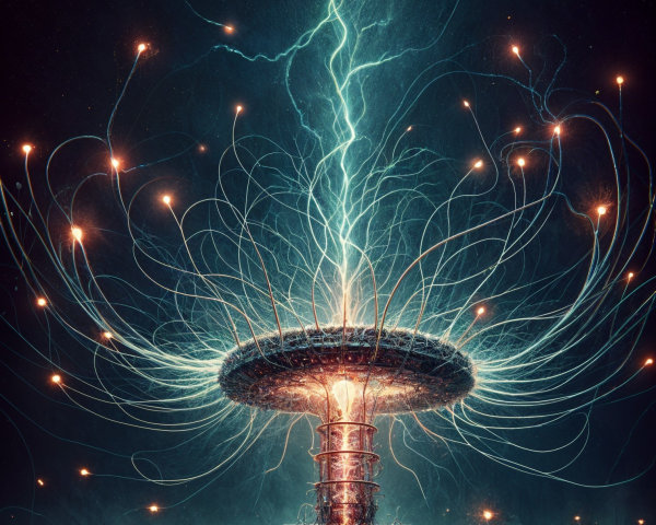 Futuristic Glowing Structure with Electric Currents