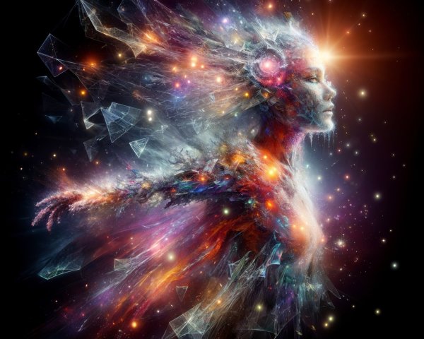 Cosmic Woman Figure Surrounded by Colorful Energy
