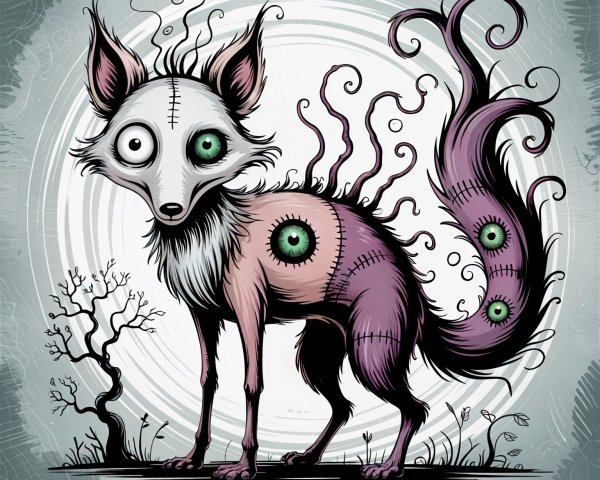 Whimsical Fox-Like Creature with Abstract Background