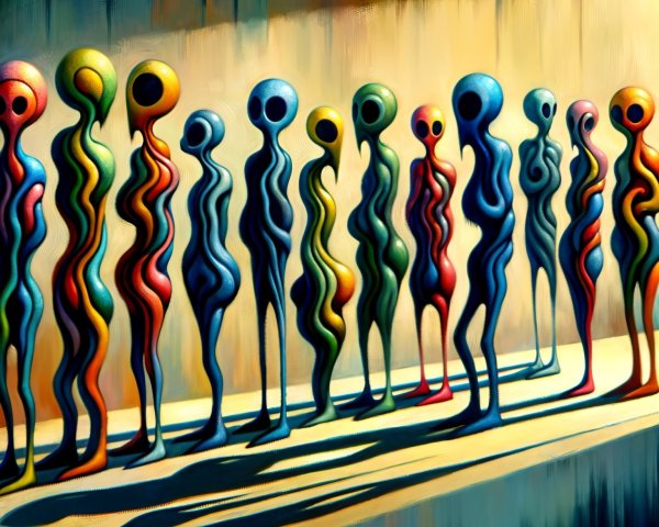 Abstract Colorful Humanoid Figures with Oversized Heads