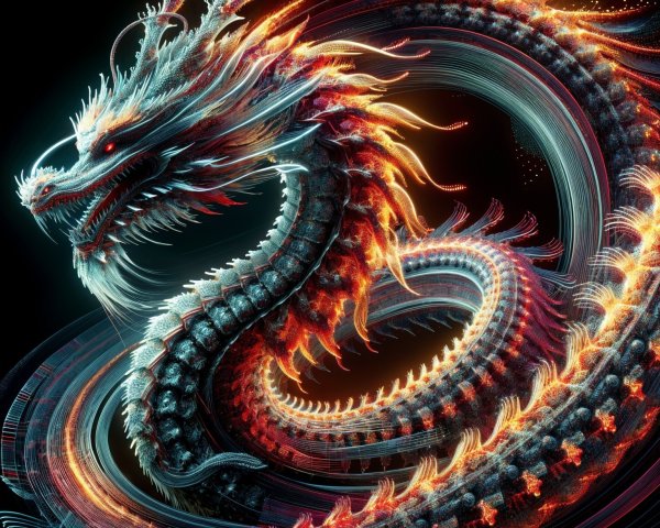 Majestic dragon with vibrant scales in mid-air