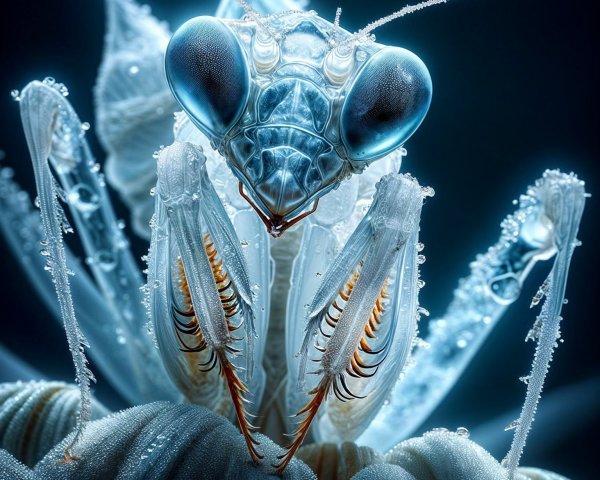 Detailed Luminescent Mantis with Translucent Features