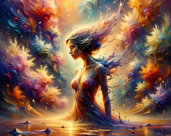 Surreal Artwork of Ethereal Woman in Vibrant Colors