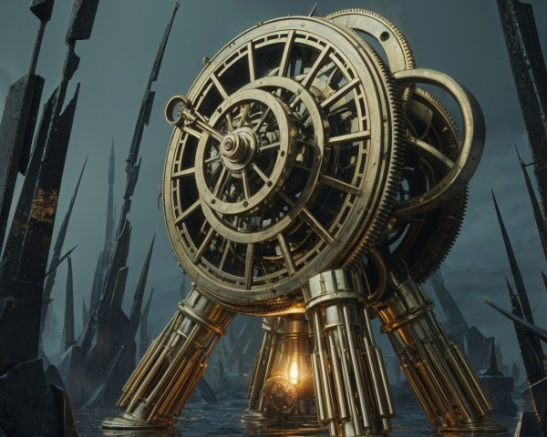 Steampunk Device in a Surreal Dark Landscape
