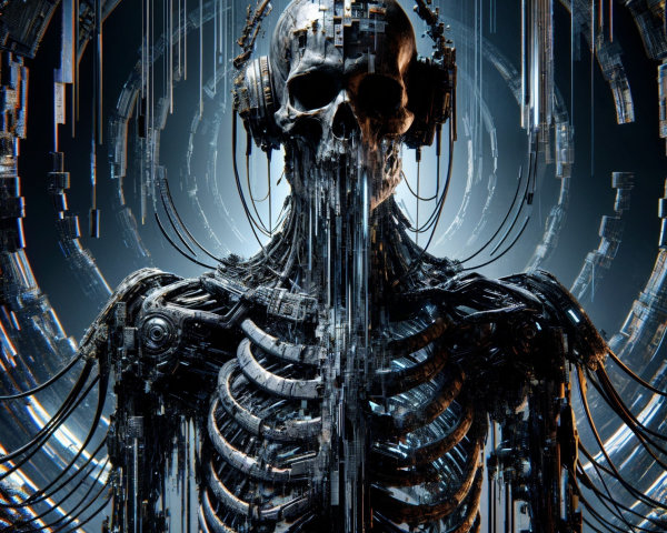 Futuristic Digital Skeleton with Mechanical Elements